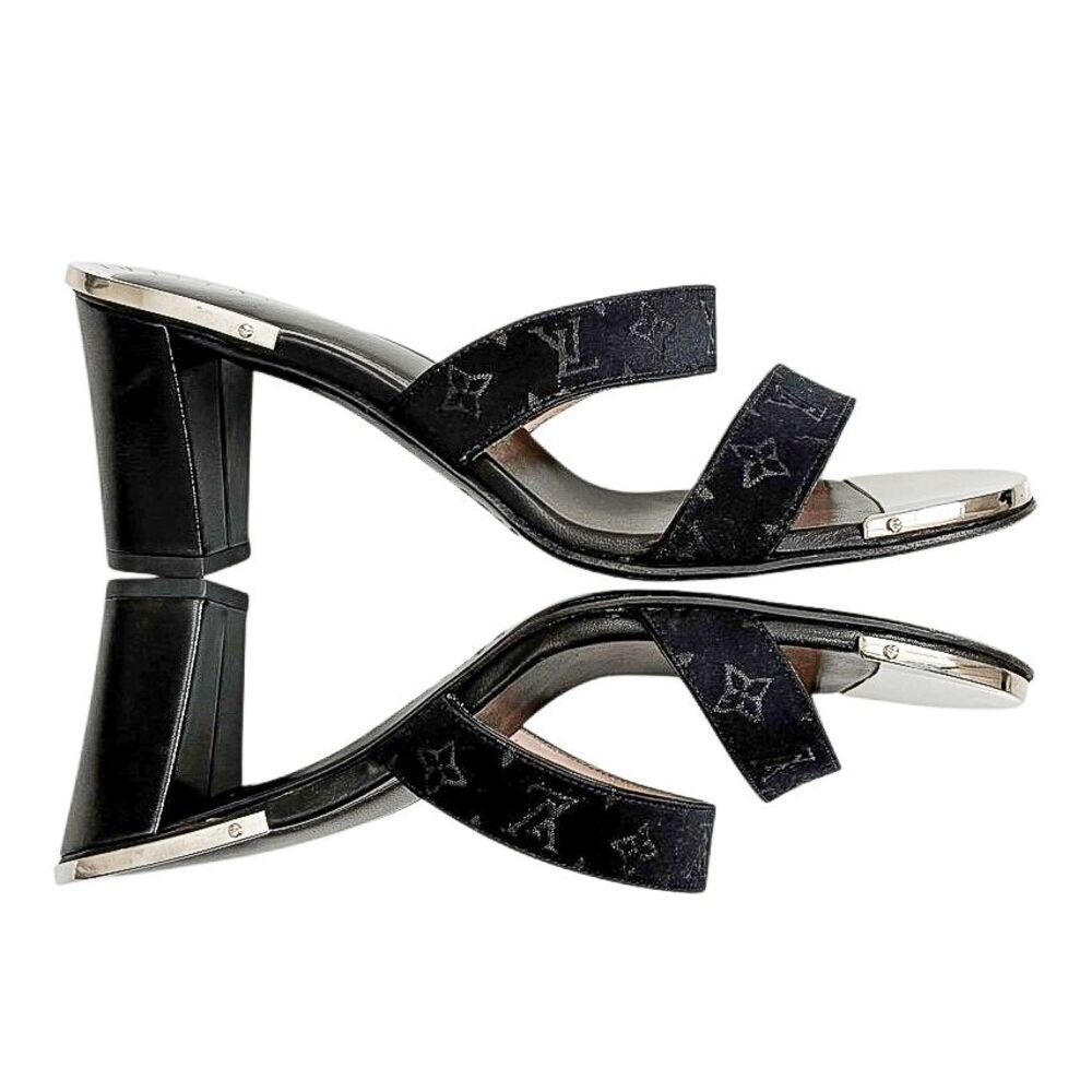 Louis Vuitton Monogram Fabric Mule Slide Sandals Block Heel EU 36 US 6 Authentic - Picture 8 of 14